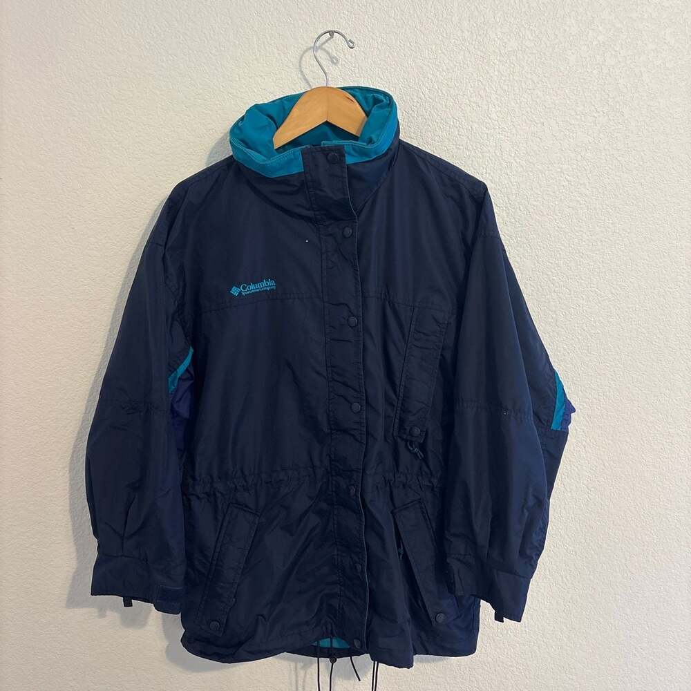 Vintage 90s Columbia Long's Peak Navy Blue Teal Ski Parka Jacket Womens Medium